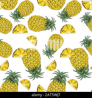 Farbiges Nahtloses Muster mit Ananas im Vintage-Stil Stock Vektor