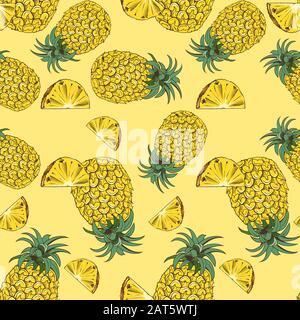 Gelbes Nahtloses Muster mit Ananas im Vintage-Stil Stock Vektor