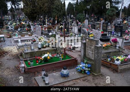 Polen, Wroclaw- 19. Januar 2020: Gräber auf dem Friedhof Heiliger Geist (Swietego Ducha) an der Bardzka Straße in Wroclaw Stockfoto