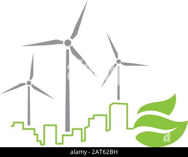 Blätter, Stadt- und Windkraftanlagen, Vektorgrafik-Designelement Stock Vektor