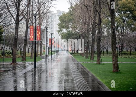 Shanghai, China, 26. Januar 2020, Jing'an Sculpture Garden aufgrund des Ausbruchs des Coronavirus fast leer Stockfoto