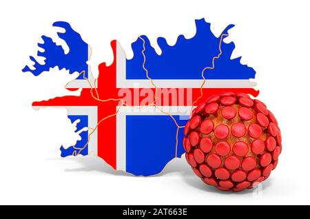 Virus in Island Konzept, 3D-Rendering isoliert auf weißem Hintergrund Stockfoto