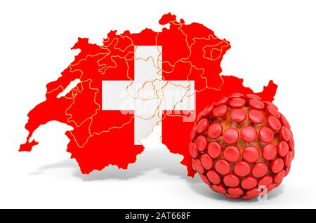 Virus in der Schweiz Konzept, 3D-Rendering isoliert auf weißem Hintergrund Stockfoto