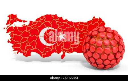 Virus in der Türkei Konzept, 3D-Rendering isoliert auf weißem Hintergrund Stockfoto