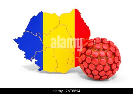 Virus in Rumänien Konzept, 3D-Rendering isoliert auf weißem Hintergrund Stockfoto