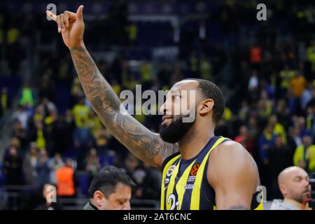 Istanbul/TÜRKEI - 14. JANUAR 2020: Derrick Williams nach dem Basketballspiel der Euroleague 2019-20 Runde 19 zwischen Fenerbahce und LDLC Asvel in der Ulker Sports Arena. Stockfoto