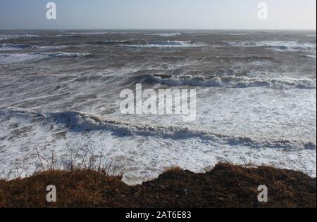 Winterwasser, Wind und Wellen, Seaforth Nova Scotia. Stockfoto