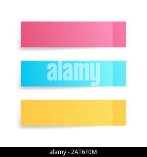 Vektor bunte Haftnotizen gesetzt, Aufkleber mit Schatten auf weißem Hintergrund anbringen. Mehrfarbiges Papierklebeband, rechteckiges leeres Büro bl Stock Vektor