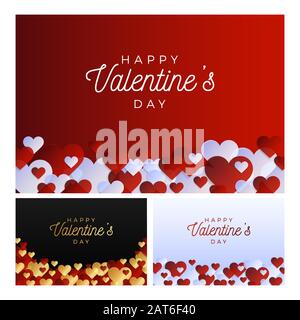 Love Banner Set. Horizontaler Flyer oder Karte zum Valentinstag. Abstrakte Liebe für Ihr Valentinsgruß-Kartendesign. Roter Hearts horizontaler Rahmen auf RE Stock Vektor