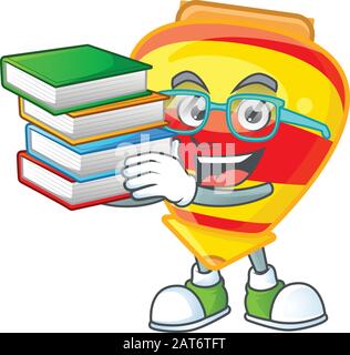 Cooler und cleverer chinesischer Studenten-Goldtops Spielzeug-Maskottchen-Cartoon mit Buch Stock Vektor