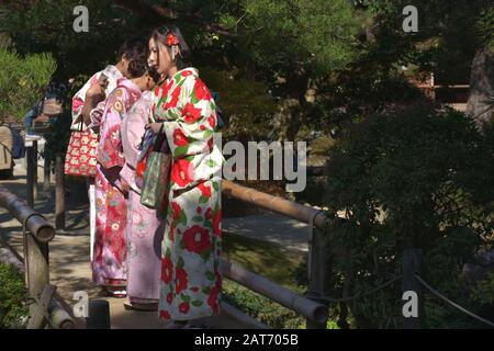 Die Menschen besuchen den schönen Garten des Ginkakuji-Tempels Stockfoto