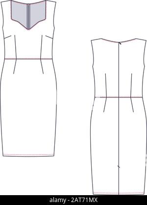 Technische Skizze der Vektormode von Frauen Mittelsundress. Stock Vektor