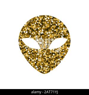 Alien-Kopf-Symbol. Vektorgrafiken. Goldene glänzende Textur Stock Vektor