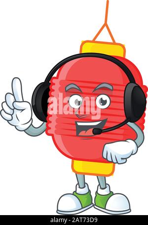 Smiley chinese Lanterne Cartoon Character Design mit Kopfhörer Stock Vektor
