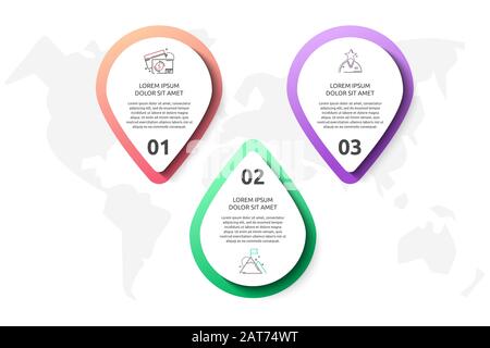 Infografik Vektor mit 3 Stiften und Kreisen. Wird für drei Diagramme, Diagramme, Flussdiagramm, Zeitachse, Marketing, Präsentation verwendet. Kreatives Geschäftskonzept Stock Vektor