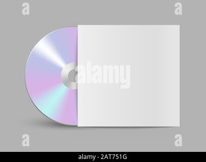 CD- oder DVD-Compact Disc. Realistische Vektor-Compact-Disk. CD-DVD-Compact Disc und weiße leere Papierhülle mit Schatten auf transparentem Backgrou Stock Vektor