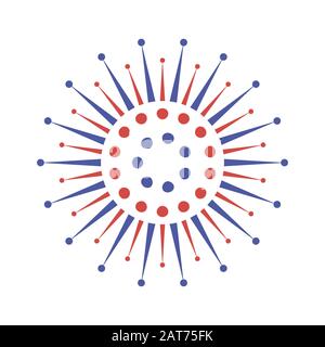 Modell mit abstraktem Virusstamm. Die Coronaviruszelle ist blau-rot mit Flecken. Kausalmittel 2019-nCoV des chinesischen respiratorischen Coronavirus. Pandemie-Risiko SARS. H Stock Vektor