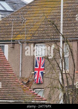 Sheerness, Kent, Großbritannien. Januar 2020. Einige Objekte in Sheerness, Kent zeigen Brexit Tagfahnen an. Kredit: James Bell/Alamy Live News Stockfoto