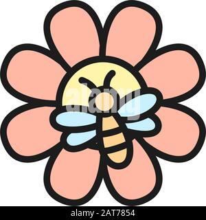 Biene auf Blume, Apiary, Imkerei flaches Farben-Symbol. Stock Vektor