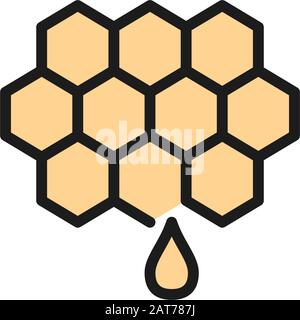 Honig, Symbol für flache Farblinien der Imkerei. Isoliert auf weißem Hintergrund Stock Vektor