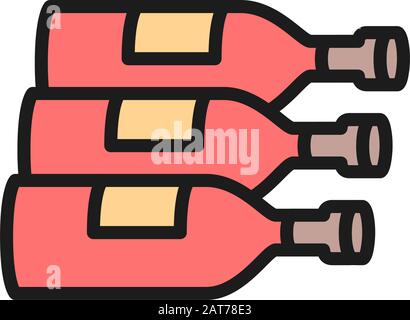 Flaschensymbol für Flaschen, Wein und Alkohol in flacher Farbe. Stock Vektor