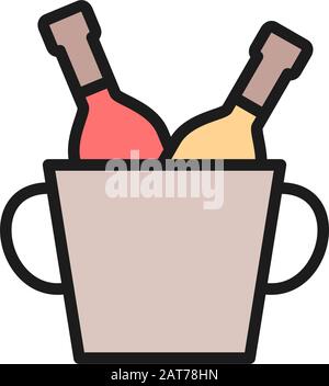 Eimer mit zwei Champagnerflaschen, Symbol für flache Farben. Stock Vektor