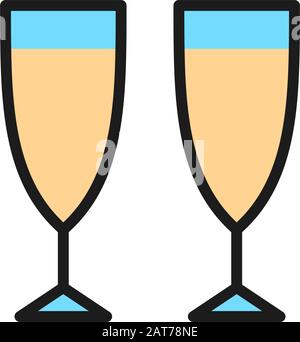 Vector Champagner Gläser Flat Color Line Icon. Stock Vektor