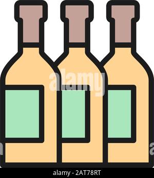 Vektor-Flaschen, Wein, Alkohol, Champagner-Flat-Farben-Symbol. Stock Vektor