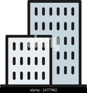 Apartmentgebäude, Symbol für flache Farblinien in Immobilien. Stock Vektor
