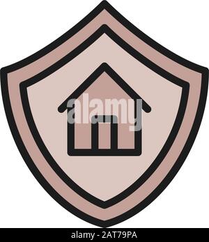 Hausschutz, Schild mit Haus, Wohnungsversicherung Flachband-Symbol. Stock Vektor