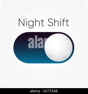 Modernes Design für blaues Symbol der Nachtschalt-Taste mit auf Weiß isoliertem Mond-Symbol. Vektor Stock Vektor