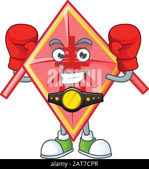 Happy Face Boxing chinese Red Kite Cartoon Character Design Stock Vektor