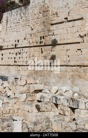 Die Alte Klagemauer, Teil der Altstadt von Jerusalem rund um den Tempelberg. Stockfoto