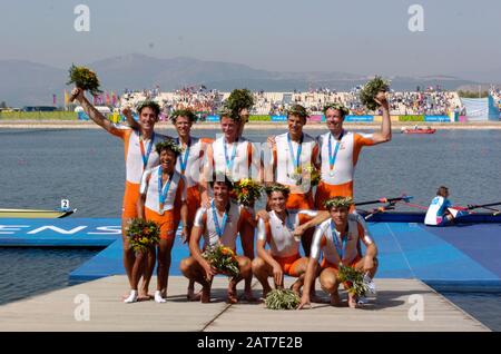 20040828 Olympische Spiele Athen Griechenland [Olympic Rowing Regatta] Lake Schinias NED M8+ Silbermedaillengewinner Foto Peter Spurrier E-Mail images@intersport-images.com [Mandatory Credit Peter Spurrier/ Intersport Images] Stockfoto