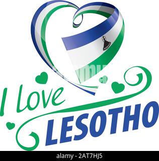 Nationalflaggen der Lesotho in Form eines Herzens und der Aufschrift "I love Lesotho". Vektorgrafiken Stock Vektor