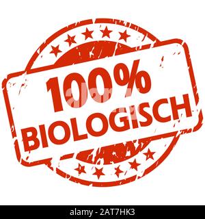 EPS 10 Vektor mit runder rot gefärbter Grunge Stempel mit Banner und Text 100% biologisch (auf deutsch) Stock Vektor