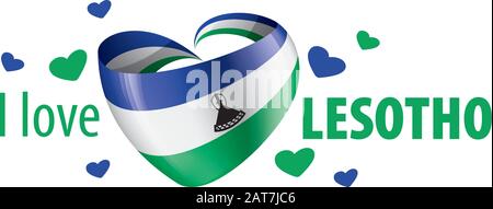 Nationalflaggen der Lesotho in Form eines Herzens und der Aufschrift "I love Lesotho". Vektorgrafiken Stock Vektor