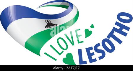 Nationalflaggen der Lesotho in Form eines Herzens und der Aufschrift "I love Lesotho". Vektorgrafiken Stock Vektor