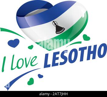 Nationalflaggen der Lesotho in Form eines Herzens und der Aufschrift "I love Lesotho". Vektorgrafiken Stock Vektor