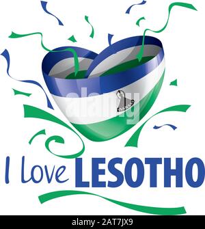Nationalflaggen der Lesotho in Form eines Herzens und der Aufschrift "I love Lesotho". Vektorgrafiken Stock Vektor