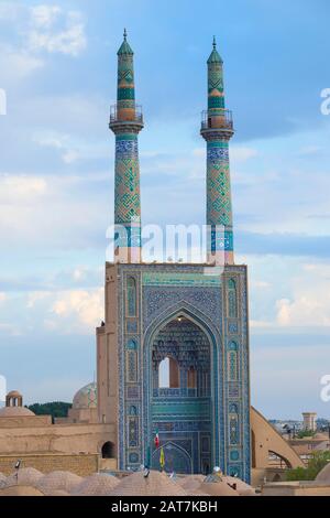 Eingang der Masjid-e-Jame-Moschee oder Freitagsmoschee, Yazd, Iran Stockfoto