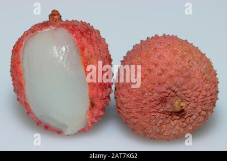 Lycee (Litchi chinensis), weißer Hintergrund, Deutschland Stockfoto