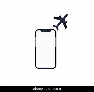 Smartphone- und Flugzeugsymbol - Online-Flugticketbuchung Stock Vektor