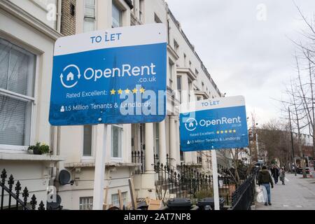 Offene Miete, Um Schilder vor einem Grundstück an der Cromwell Road, Earl's Court, London, Großbritannien, zu Lassen Stockfoto