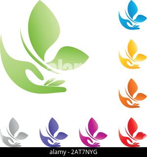 Hand, Schmetterling, Kollektion, Logo Stock Vektor