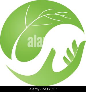 Hand, Blatt, Wellness, Naturpfad, Veganer, Logo Stock Vektor