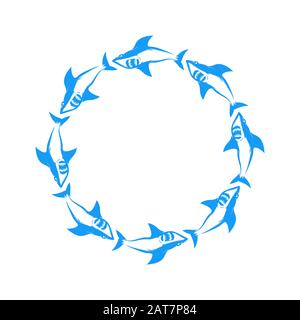 Blaues Shark-Logo Auf weißem Hintergrund Isoliert. Fischtier-Symbol Stock Vektor