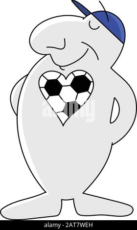 Cartoon-Sportmaskottchen mit herzförmigem Ball auf seiner Brustvektorillustration Stock Vektor