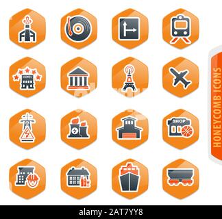 Die Infrastruktur der Stadt Symbole gesetzt Stock Vektor