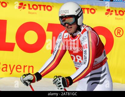 Garmisch Partenkirchen, Deutschland. Januar 2020. Ski Alpin: Weltcup, Abfahrt trainieren, Männer. Romed Baumann, für Deutschland startend, reagiert im Ziel. Credit: Stephan Jansen / dpa / Alamy Live News Stockfoto
